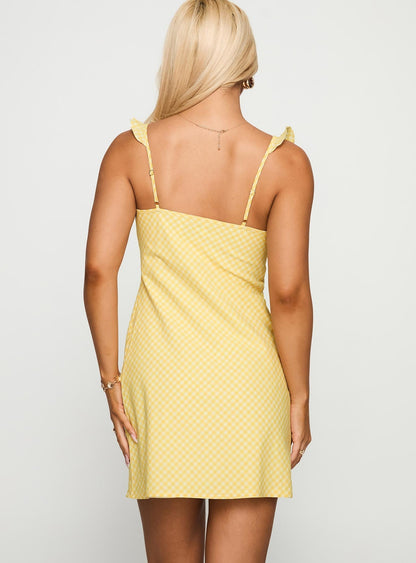 Fall Back In Frill Detail Mini Dress Yellow