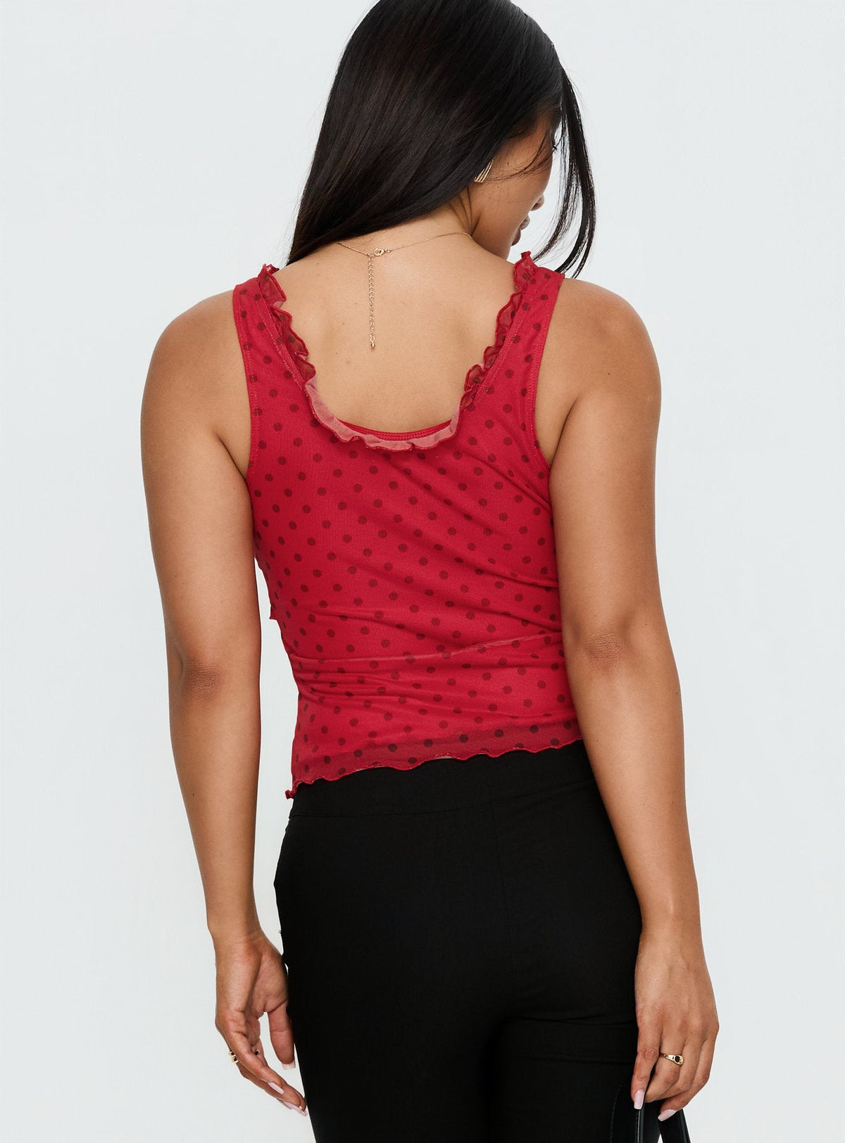 Azira Frill Detail Top Red Polka