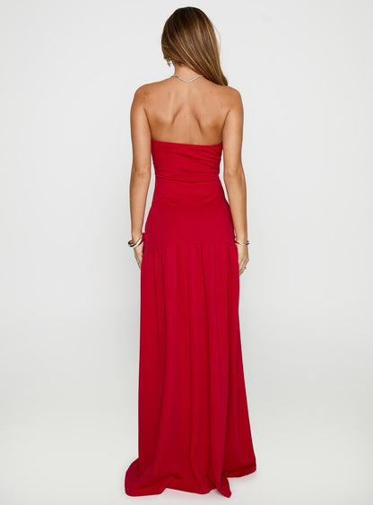 Move Me Strapless Maxi Dress Red