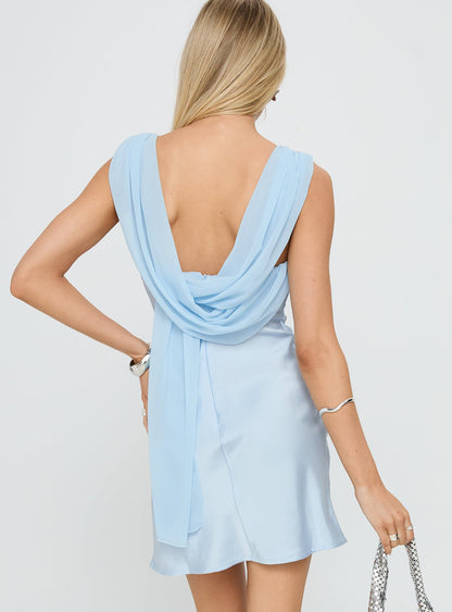 Bellarose Draped Back Mini Dress Baby Blue