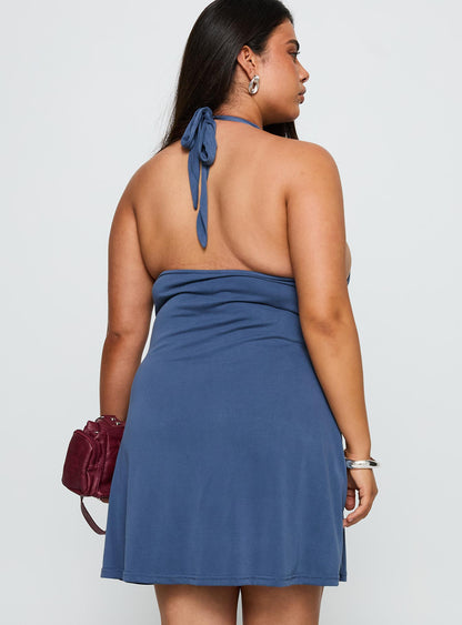 Tinisie Halter Mini Dress Slate Blue Curve
