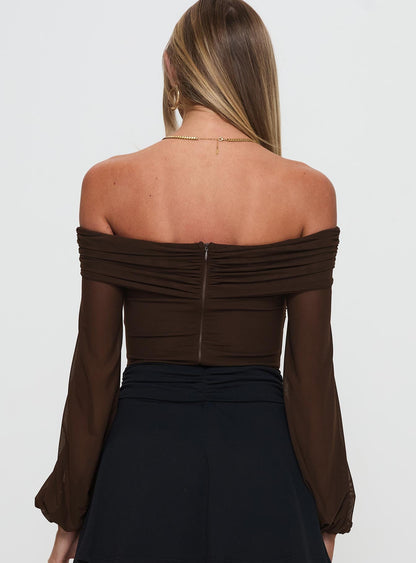 Babette Off The Shoulder Bodysuit Brown