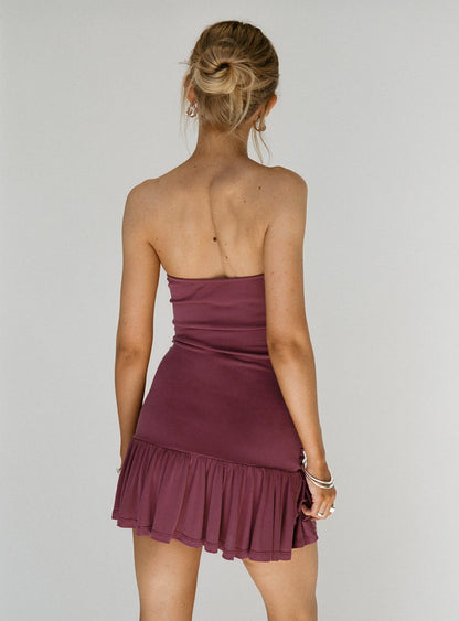 Love Lingers Strapless Mini Dress Burgundy Petite