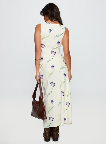 Jessabelle Linen Blend Midi Dress Cream Floral