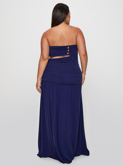 Grandeur Strapless Maxi Dress Navy Curve