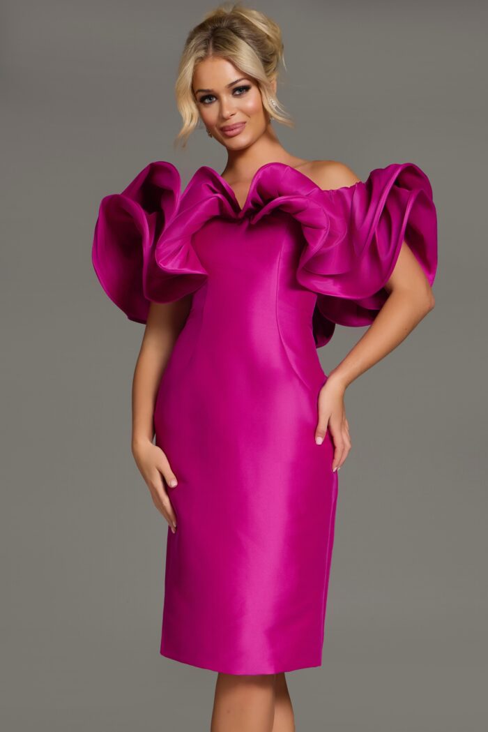 Jovani 43758 Short Fitted Ruffled Sleeve Cocktail Dress