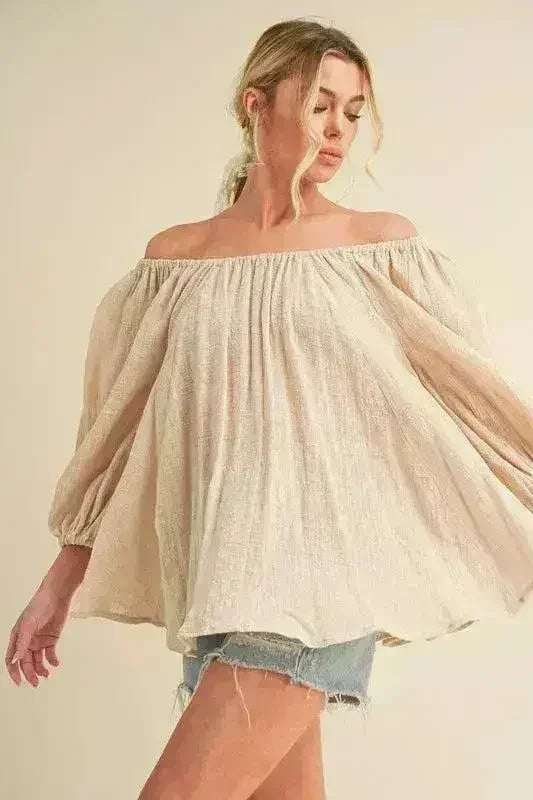 Off-Shoulder Balloon Sleeve Blouse - Feminine 100% Cotton Top | Femstylo