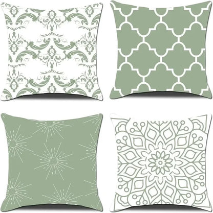 Set of 4 linen throw pillow covers with jacquard printed design, breathable polyester fabric, 60x60 cm, removable and washable, home use