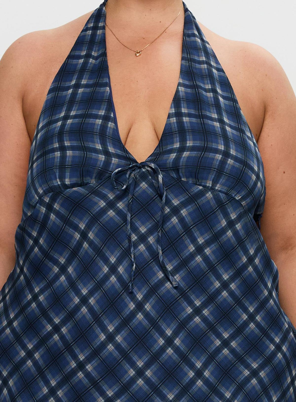 Laraline Halter Mini Dress Navy Check Curve
