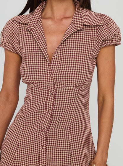 Kavira Tie Bust Shirt Dress Red Gingham
