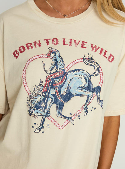 Born To Live Wild Graphic Top White