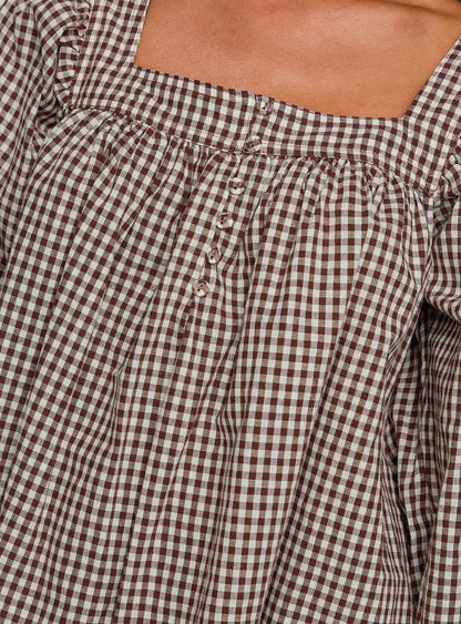 Lilibet Long Sleeve Mini Dress Brown Check