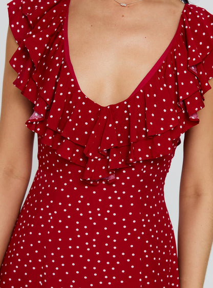 Cherry Schnapps Flutter Mini Dress Red Polka