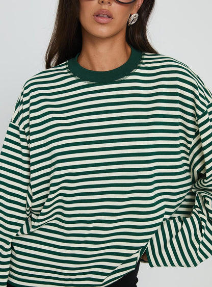 Bloom Long Sleeve Top Moss Stripe