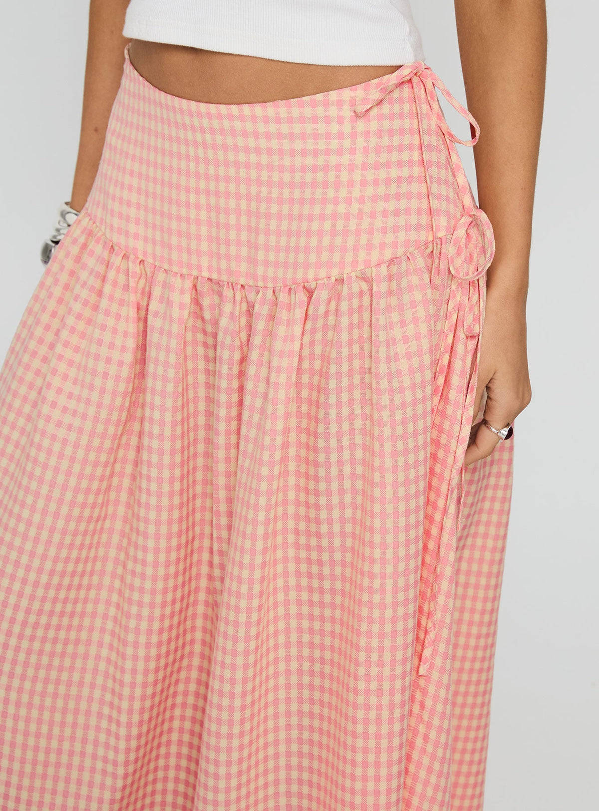 Analeah Tie Side Midi Skirt Orange Check
