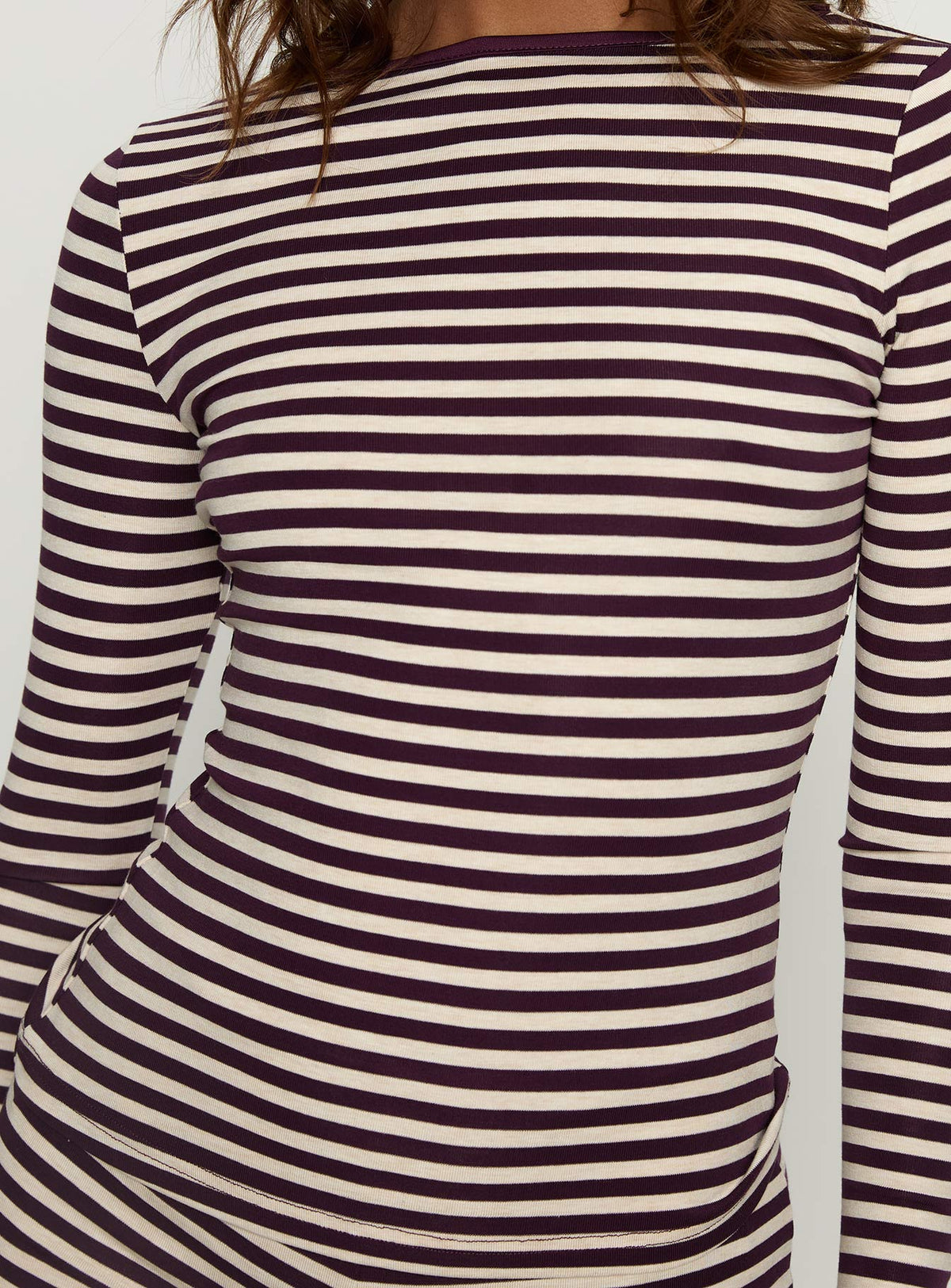 Caprise Wide Neck Long Sleeve Top Purple Stripe