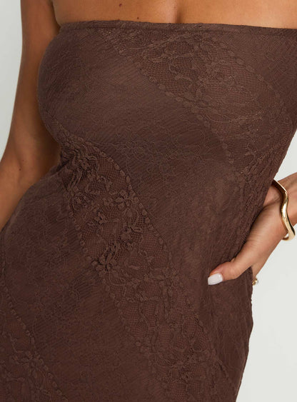 Majorca Strapless Lace Maxi Dress Chocolate