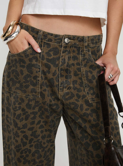Briony Low Rise Wide Leg Jean Leopard
