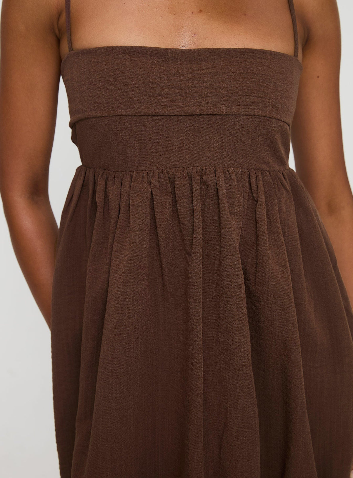 Layken Bubble Hem Mini Dress Chocolate Petite