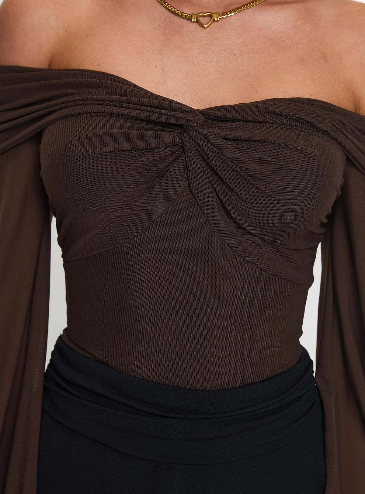 Babette Off The Shoulder Bodysuit Brown