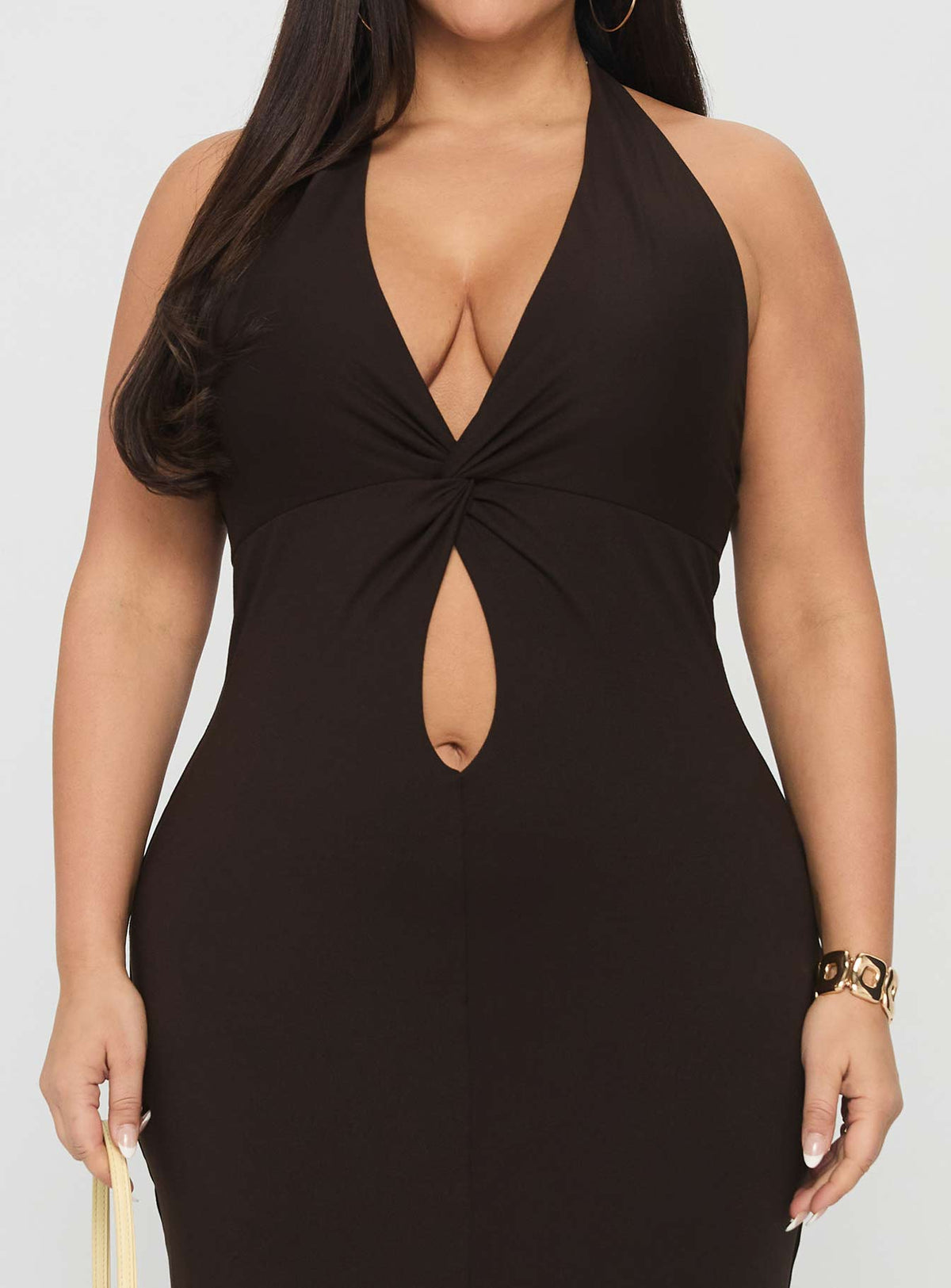 No Hard Feelings Twist Maxi Dress Brown Curve