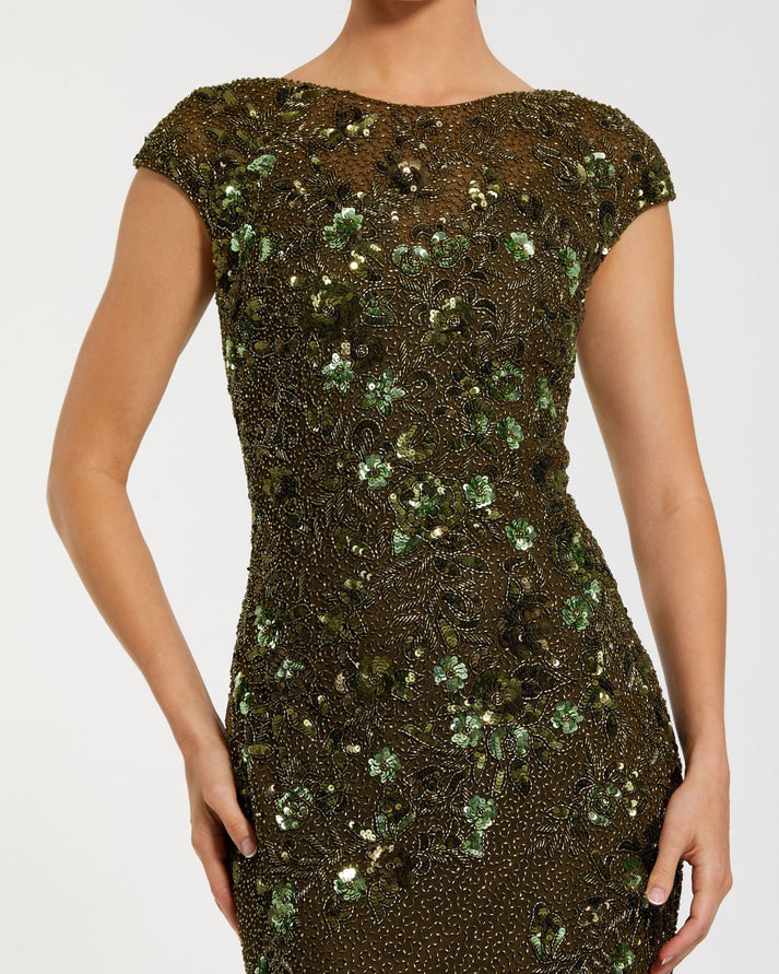 Long Cap Sleeve Fitted Formal Dress Fitted Silhouette Mac Duggal 5500