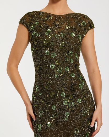 Long Cap Sleeve Fitted Formal Dress Fitted Silhouette Mac Duggal 5500