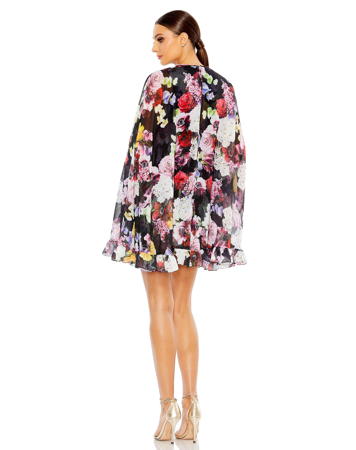 Short Cape Sleeve Floral Dress Cape Sleeves Mac Duggal 55404