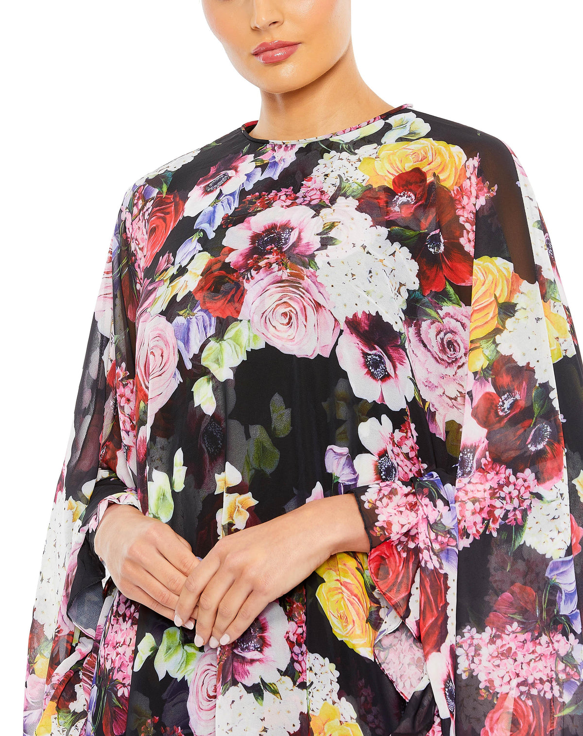 Short Cape Sleeve Floral Dress Cape Sleeves Mac Duggal 55404