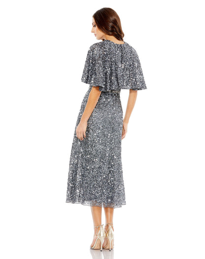 Mother of the Bride Sequin Cape Dress Short Midi Mac Duggal 5577