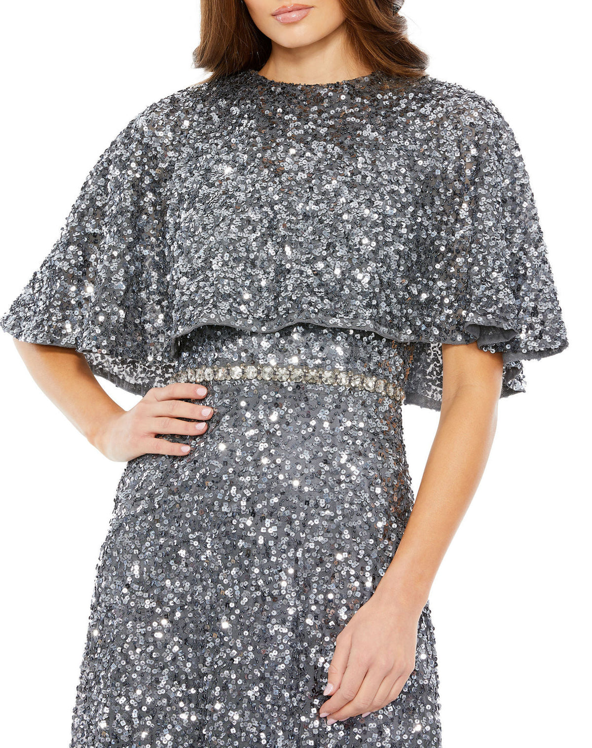Mother of the Bride Sequin Cape Dress Short Midi Mac Duggal 5577