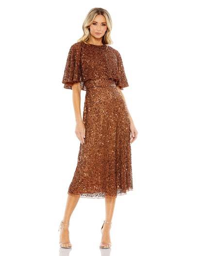Mother of the Bride Sequin Cape Dress Short Midi Mac Duggal 5577