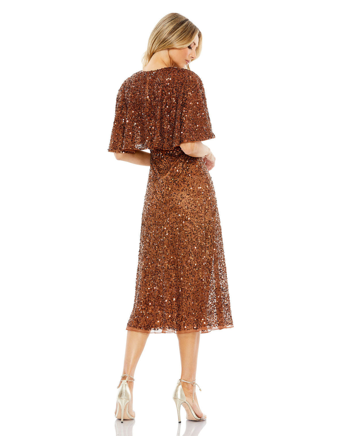 Mother of the Bride Sequin Cape Dress Short Midi Mac Duggal 5577