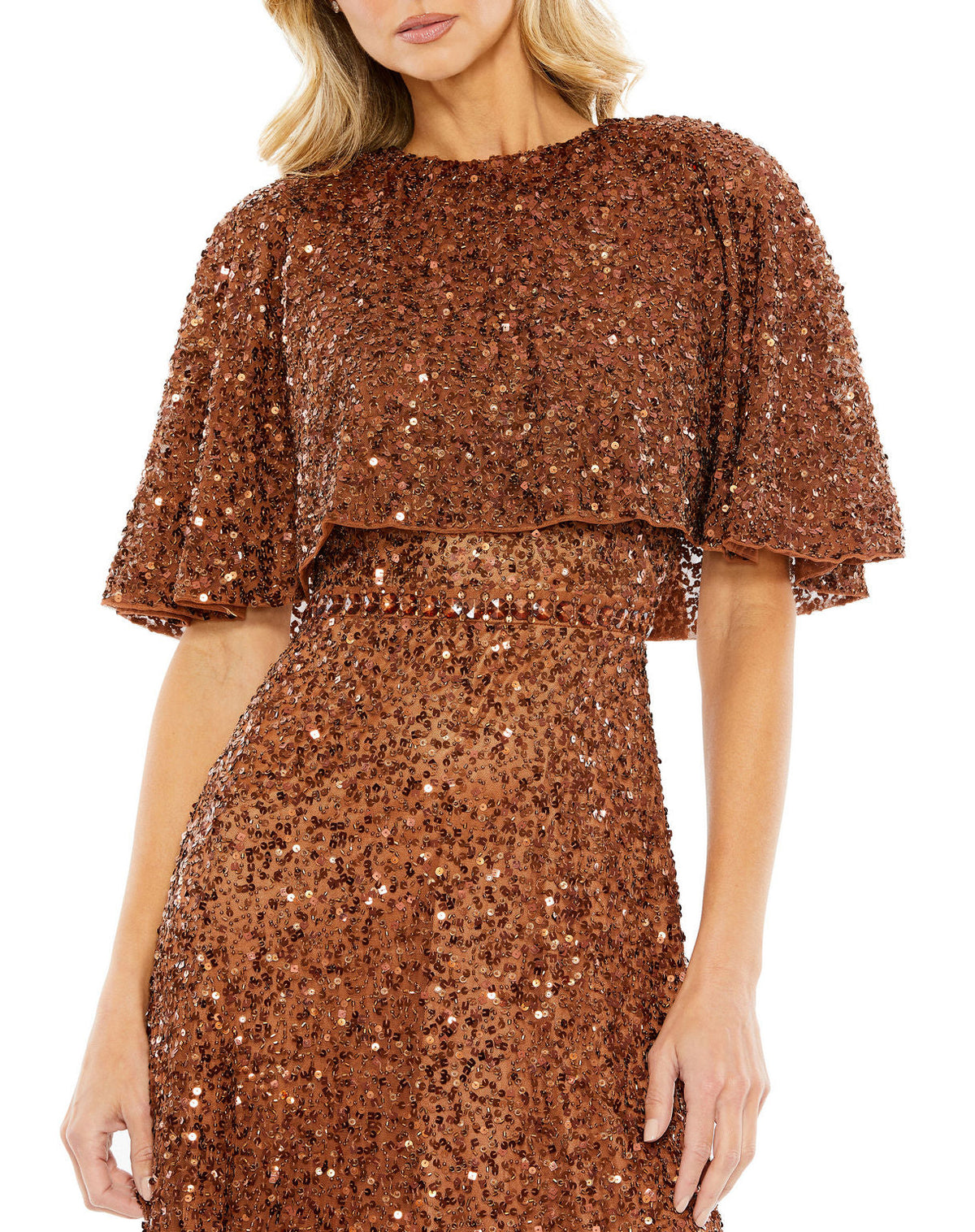 Mother of the Bride Sequin Cape Dress Short Midi Mac Duggal 5577