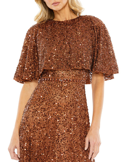 Mother of the Bride Sequin Cape Dress Short Midi Mac Duggal 5577