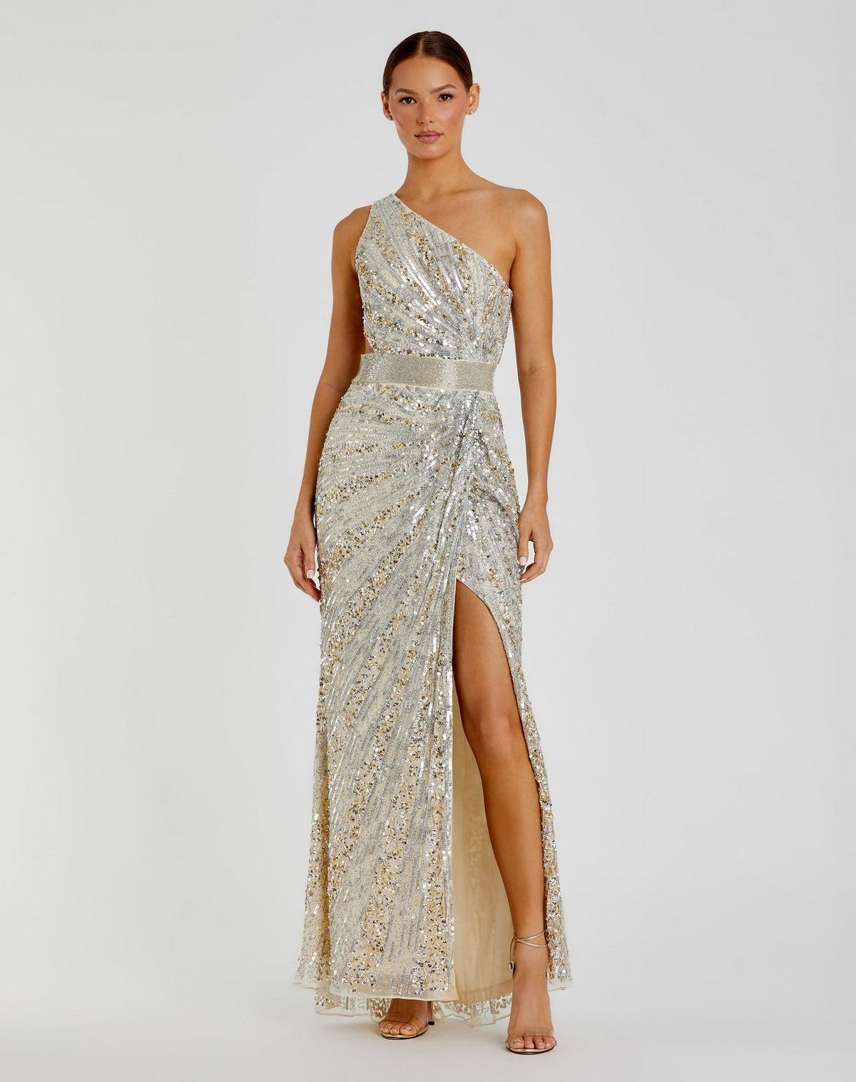 Long Formal One Shoulder Prom Gown One Shoulder Detail Mac Duggal 5687