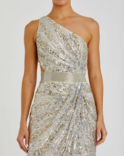 Long Formal One Shoulder Prom Gown One Shoulder Detail Mac Duggal 5687
