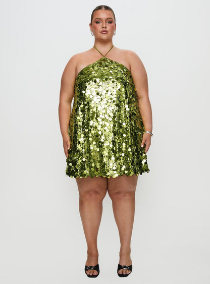 Fluorescents Halter Mini Dress Green Curve