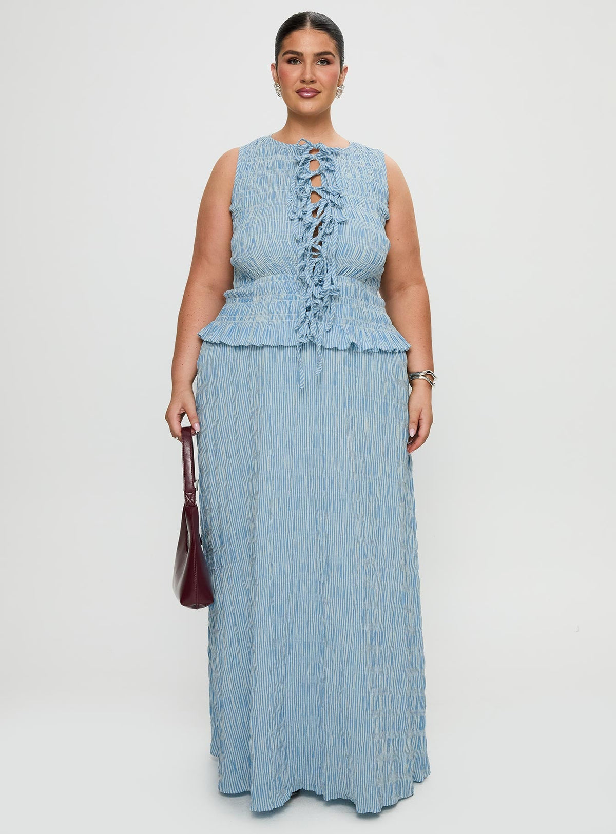 Songbird Shirred Maxi Dress Blue Curve