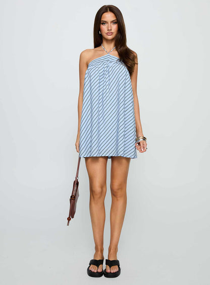 Moonlit Mini Dress Blue Stripe