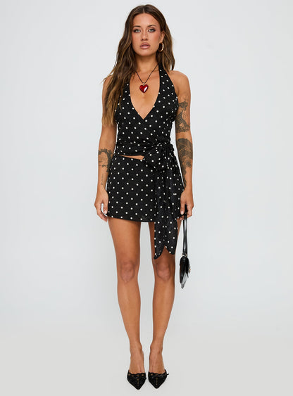 Beffanie Halter Wrap Set Black Polka Dot