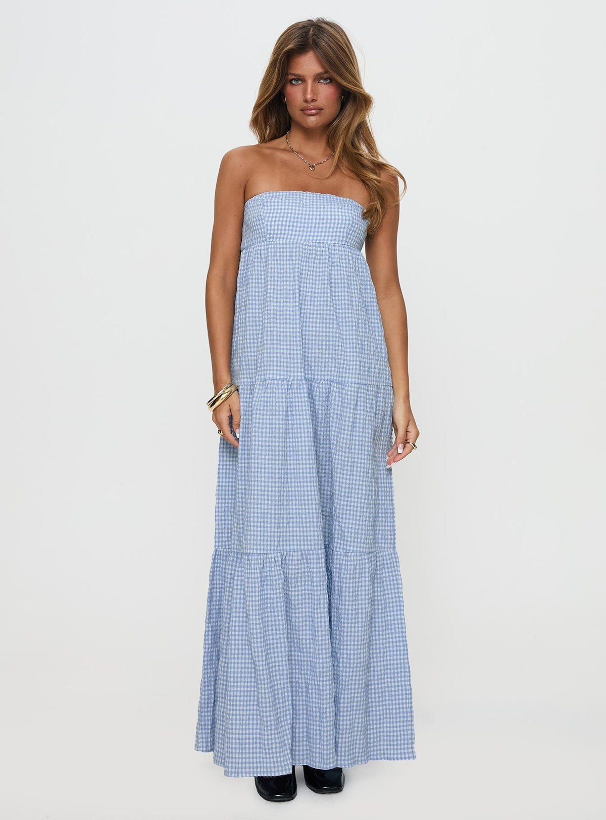 Wynnie Strapless Maxi Dress Blue Check