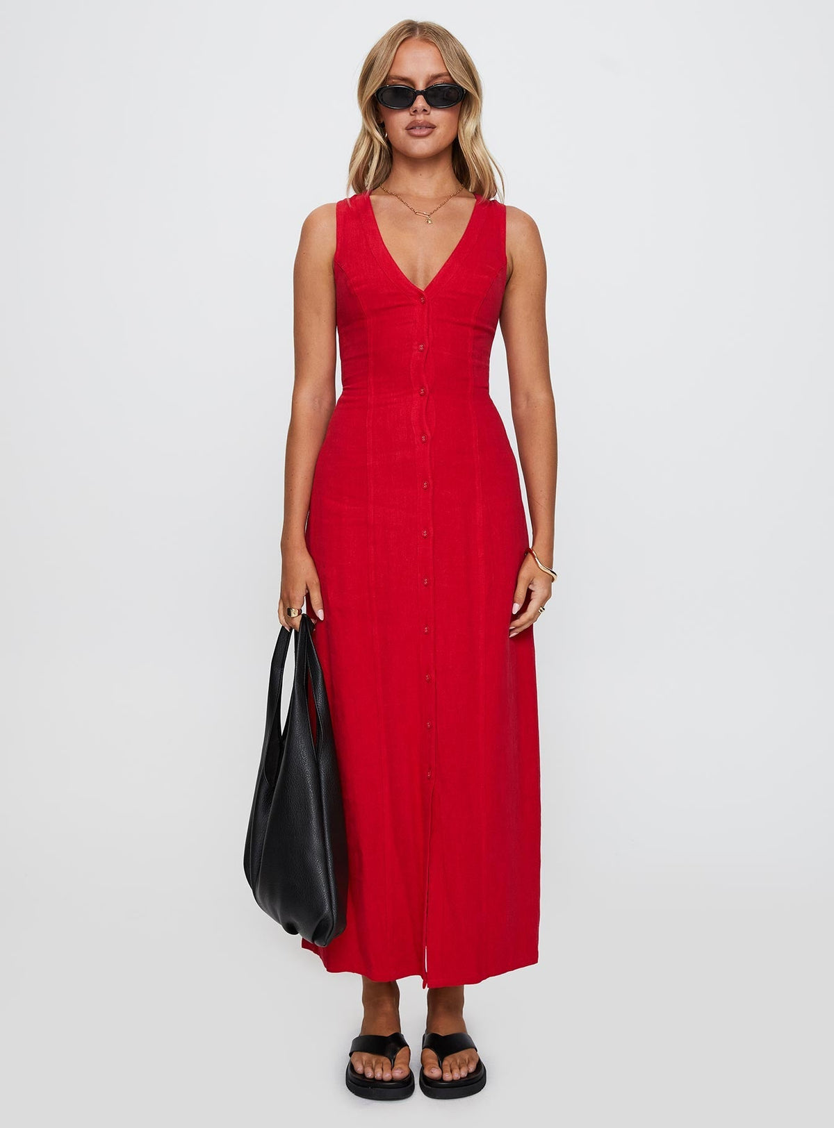 Summer Season Linen Blend Maxi Dress Red