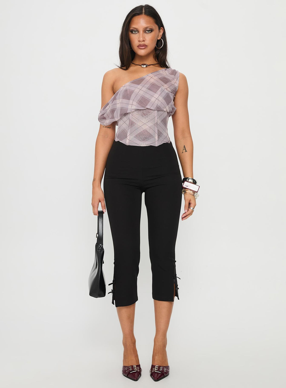 Amabelle Corset Draped Top Multi Plaid