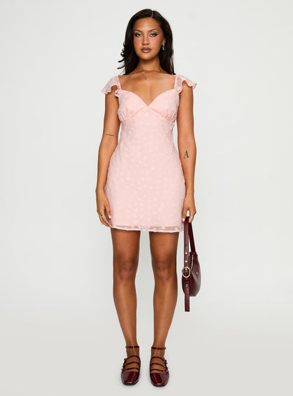 Savie Broderie Mini Dress Pink