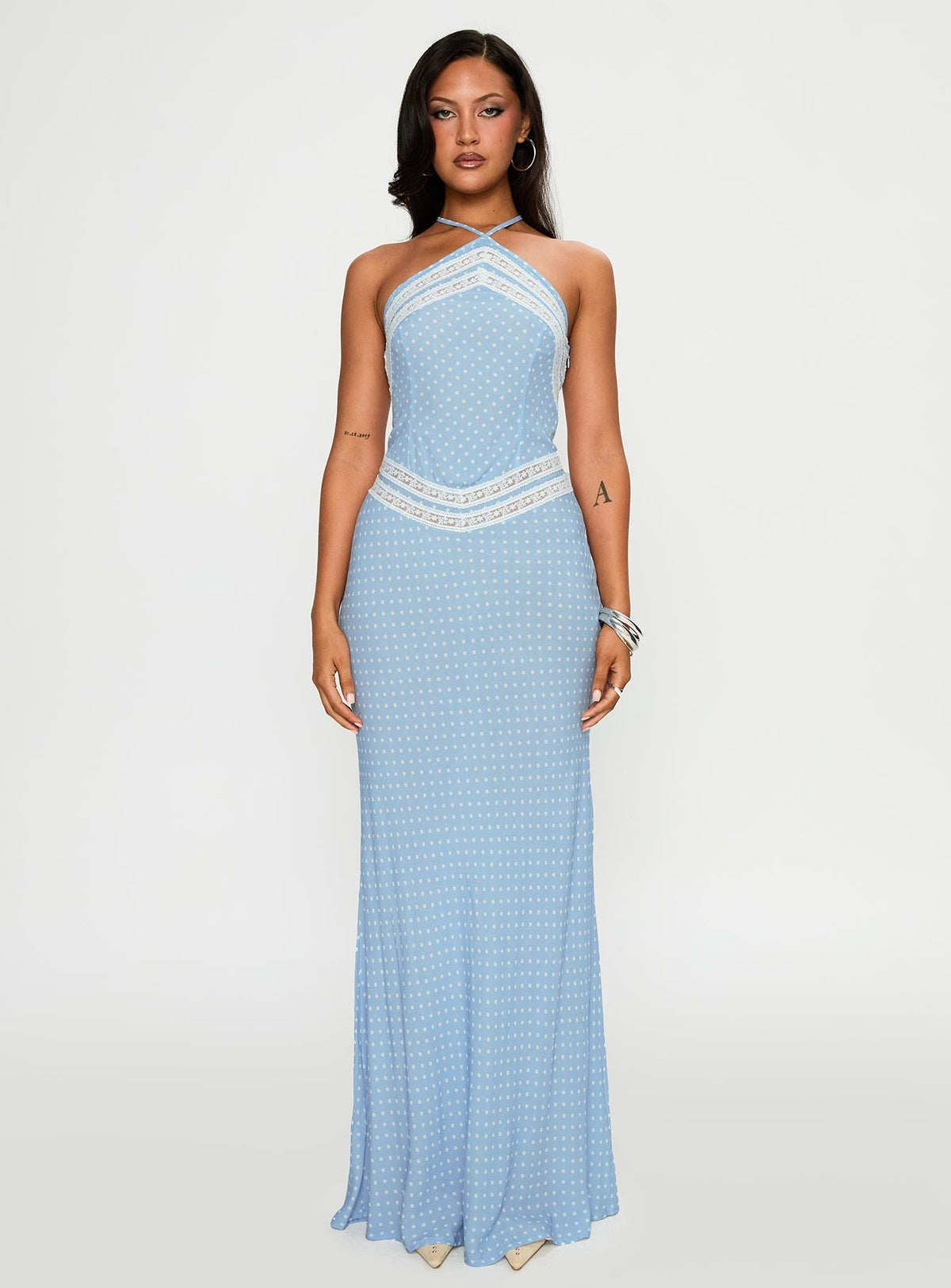 Wild Joy Halter Maxi Dress Blue Polka