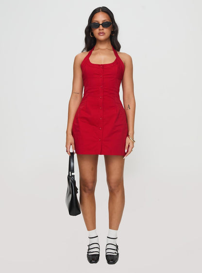 Mallorie Halter Mini Dress Red Petite