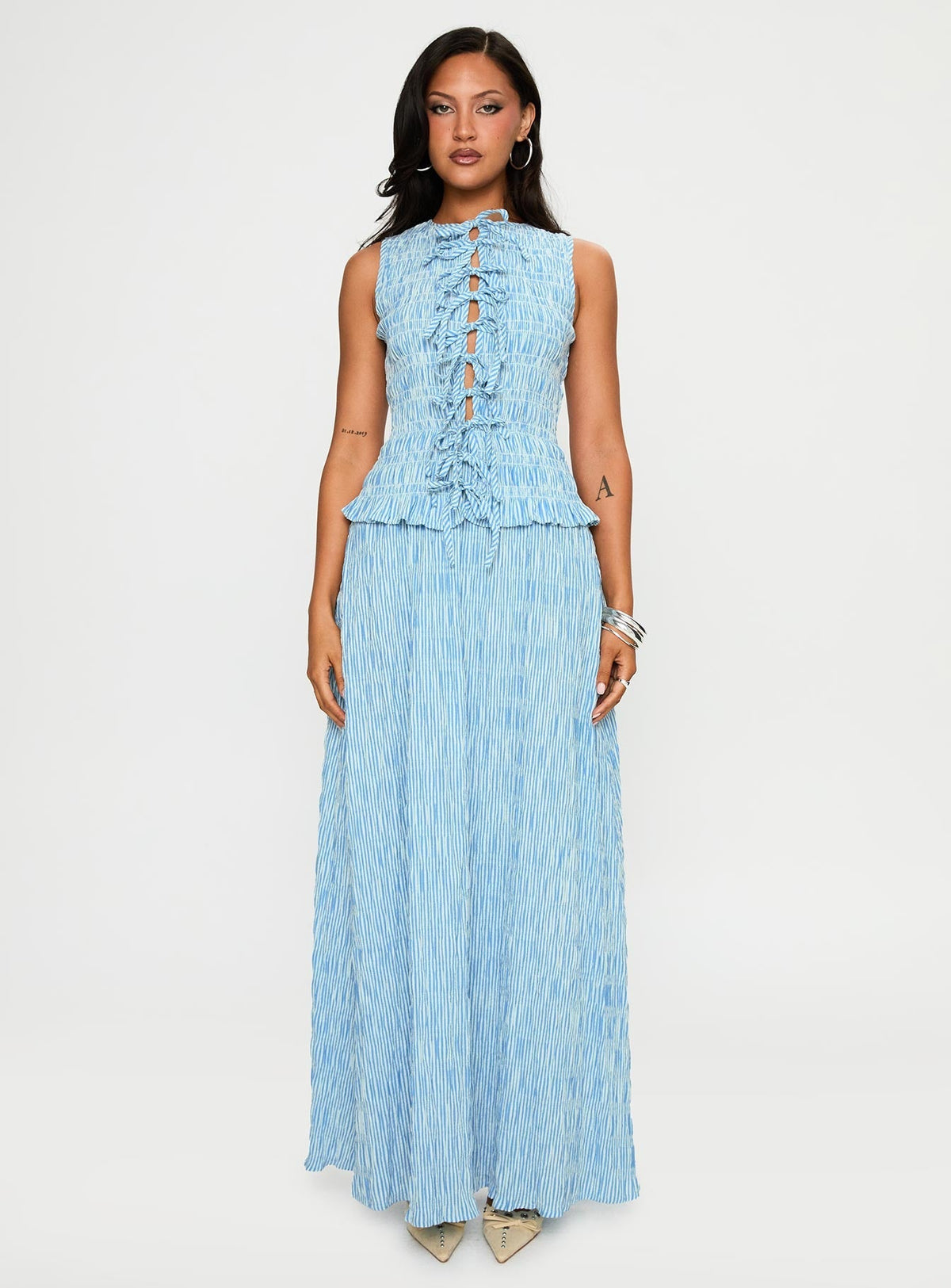 Songbird Shirred Maxi Dress Blue