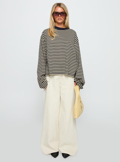 Bloom Long Sleeve Top Beige Stripe