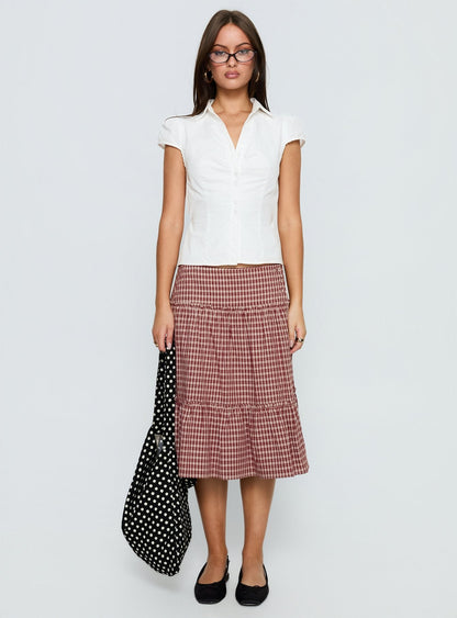 Cascades Low Rise Midi Skirt Red Check